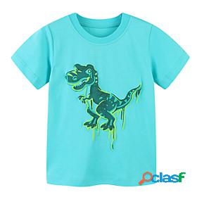 Kids Boys T shirt Short Sleeve Cartoon Dinosaur Animal Light