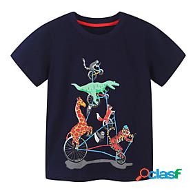 Kids Boys T shirt Short Sleeve Cartoon Dinosaur Animal Royal