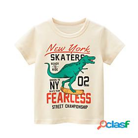 Kids Boys T shirt Short Sleeve Cartoon Dinosaur Letter Beige