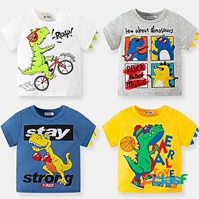 Kids Boys T shirt Short Sleeve Cartoon Dinosaur Letter Blue
