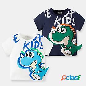 Kids Boys T shirt Short Sleeve Cartoon Dinosaur Letter White