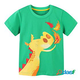 Kids Boys T shirt Short Sleeve Cartoon Dragon Green Cotton