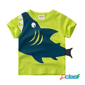 Kids Boys T shirt Short Sleeve Cartoon Shark Animal Green