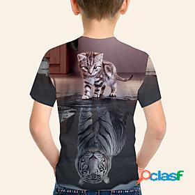 Kids Boys T shirt Short Sleeve Gray 3D Print Cat Tiger