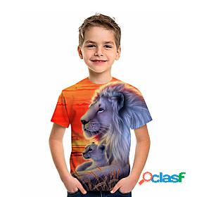 Kids Boys T shirt Short Sleeve Orange 3D Print Lion Print