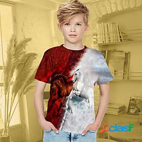 Kids Boys T shirt Short Sleeve Red 3D Print Horse Animal