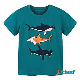 Kids Boys T shirt Short Sleeve Shark Animal Blue Cotton