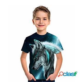 Kids Boys T shirt Short Sleeve Wolf Graphic Print Navy Blue