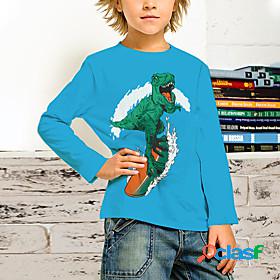 Kids Boys T shirt Tee Long Sleeve Blue 3D Print Dinosaur
