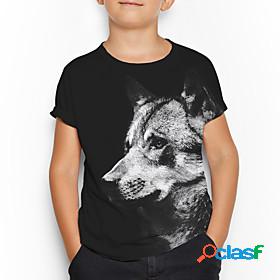 Kids Boys T shirt Tee Short Sleeve 3D Animal Print Black