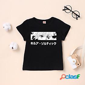 Kids Boys T shirt Tee Short Sleeve Anime Graphic White Black