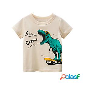 Kids Boys' T shirt Tee Short Sleeve Beige Dinosaur Print