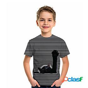 Kids Boys T shirt Tee Short Sleeve Black 3D Print Cat Print
