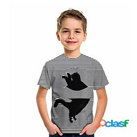 Kids Boys T shirt Tee Short Sleeve Black 3D Print Cat Print