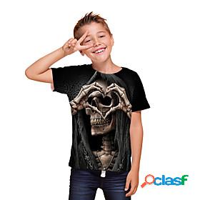 Kids Boys' T shirt Tee Short Sleeve Black 3D Print Skulls