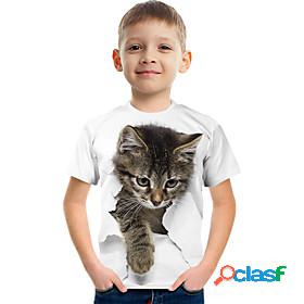 Kids Boys T shirt Tee Short Sleeve Cat Dinosaur Graphic 3D