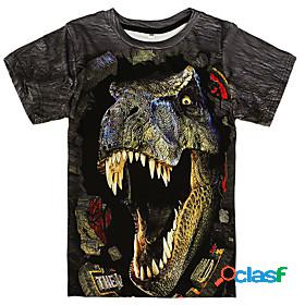 Kids Boys T shirt Tee Short Sleeve Dinosaur Color Block 3D