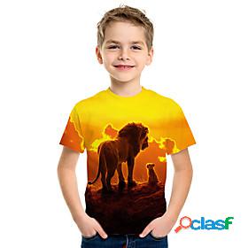 Kids Boys T shirt Tee Short Sleeve Lion 3D Animal Print