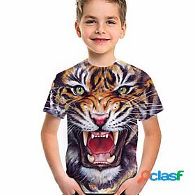 Kids Boys T shirt Tee Short Sleeve Tiger Animal 3D Print