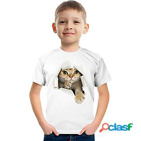 Kids Boys T shirt Tee Short Sleeve White 3D Print Cat Cat