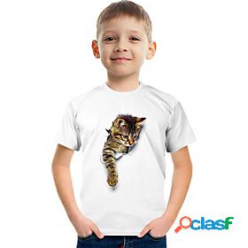 Kids Boys T shirt Tee Short Sleeve White 3D Print Cat Unisex