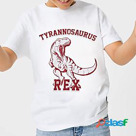 Kids Boys T shirt Tee Short Sleeve White Black Dinosaur