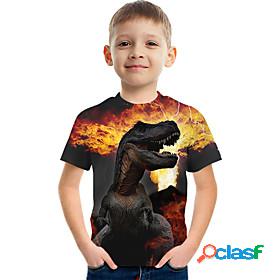 Kids Boys Tee Short Sleeve Black 3D Print Dinosaur Graphic