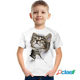 Kids Boys Tee Short Sleeve White 3D Print Cat Cat Graphic