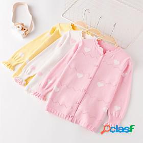 Kids Girls' Cardigan Long Sleeve Blushing Pink White Yellow