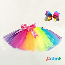 Kids Girls Childrens Day 2pcs Skirt Rainbow Layered Rainbow