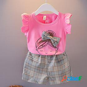 Kids Girls Clothing Set Short Sleeve Purple Pink Fuchsia