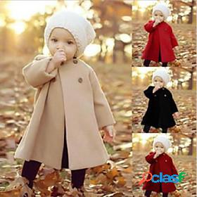 Kids Girls Coat Black Red Beige Solid Color Cute 1-4 Years /