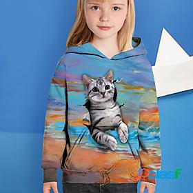 Kids Girls Hoodie Long Sleeve Blue 3D Print Cat Animal