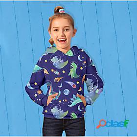 Kids Girls Hoodie Long Sleeve Blue 3D Print Galaxy Dinosaur