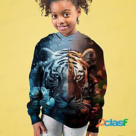 Kids Girls Hoodie Long Sleeve Blue 3D Print Tiger Animal