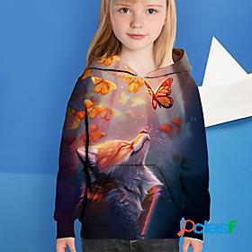 Kids Girls Hoodie Long Sleeve Butterfly Animal 3D Print