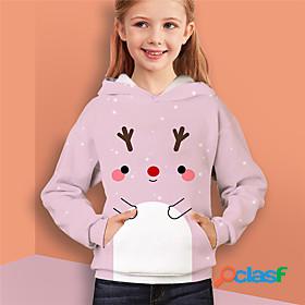 Kids Girls Hoodie Long Sleeve Pink 3D Print Pocket Deer