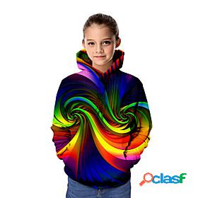 Kids Girls Hoodie Long Sleeve Rainbow 3D Print Optical