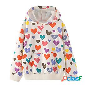 Kids Girls Hoodie Long Sleeve Rainbow Patchwork Heart Daily