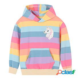 Kids Girls Hoodie Long Sleeve Rainbow Patchwork Unicorn