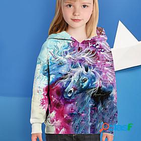 Kids Girls Hoodie Long Sleeve Unicorn 3D Print Fuchsia