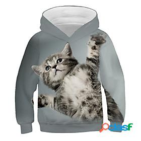 Kids Girls Hoodie Sweatshirt Long Sleeve Gray 3D Print Cat