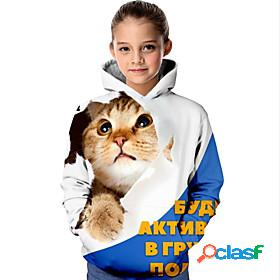 Kids Girls Hoodie Sweatshirt Long Sleeve White 3D Print Cat