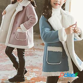 Kids Girls Jacket Coat Blue Pink Solid Color Plush Fall
