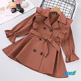 Kid's Girls' Long Sleeve Coat Black Pink Red Solid Color