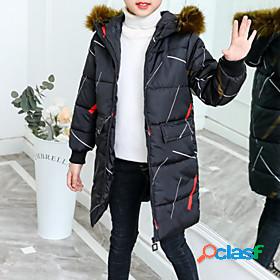 Kids Girls Long Sleeve Coat Black Zipper Striped Active Fall