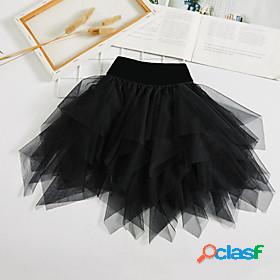 Kids Girls Skirt Black Ruched Solid Colored Active Fall