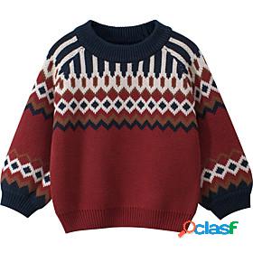 Kids Girls Sweater Long Sleeve Red Geometric Daily Indoor