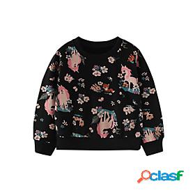 Kids Girls Sweatshirt Long Sleeve Black Floral Cartoon