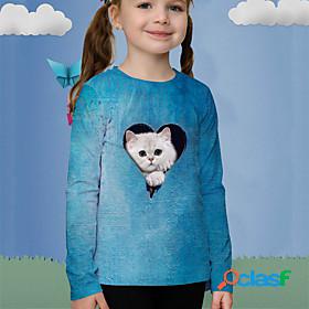 Kids Girls T shirt Long Sleeve Blue 3D Print Cat Animal